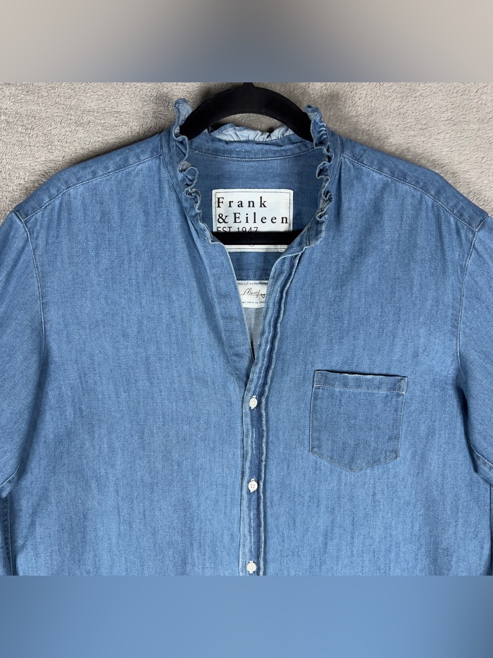Frank & Eileen Ruffle Mary Denim Shirtdress Women's Medium Stonewash Indigo Mini - Picture 4 of 12